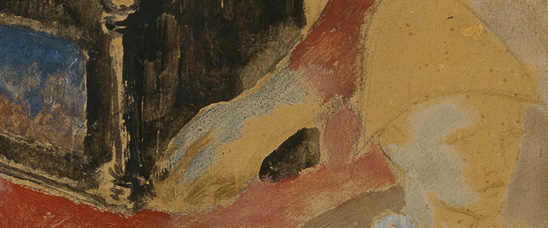 Detalle del Hurdy Gurdy man and young harlequin (1905, Kunsthaus Zürich), de Pablo Picasso