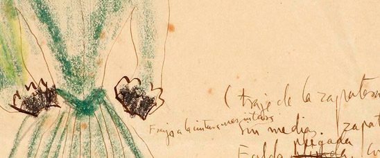 Detalle de uno de los figurines de Federico García Lorca para La zapatera prodigiosa