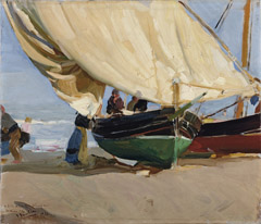 Pescadores. Barcas varadas, Valencia, 1910 de Joaquín Sorolla. Dedicado a Alfonso XIII, superó la estimación de 500.000 a 800.000 libras, adjudicándose en Christie's por 937.250 libras (1.159.378 euros) a un coleccionista estadounidense