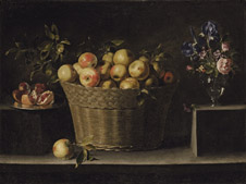 De Juan de Zurbarán, Apples in a wicker basket, an opened pomegranate on a silver plate and roses, irises and other flowers in a glass vase, on a stone ledge, se vendió en Christie's por 2.729.250 libras (4.282.193 dólares; 3.392.458 euros); su obra más cara hasta el momento