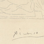 Pablo Picasso, Le repos du Sculpteur devant un Centaure et une Femme, plate 58 from La Suite Vollard, 1933, signature