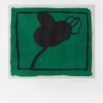 En un aguatinta y sobre un fondo verde esmeralda, Joan Hernández Pijuán dibujó en 1990 una flor simplificada en negro, enmarcada en un rectángulo negro