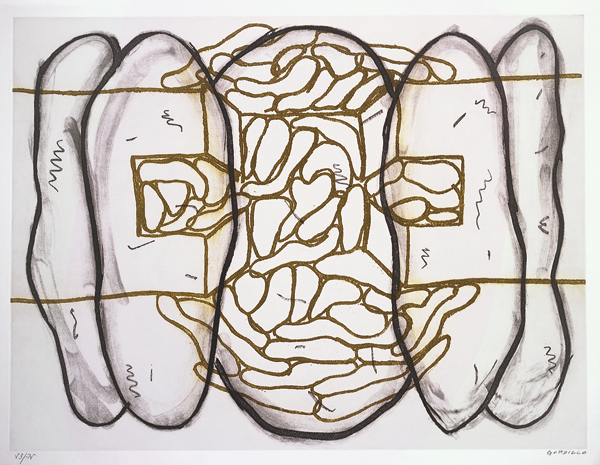 Luis Gordillo, Frontal, 1991 II De Luis Gordillo, Aguafuerte, aguatinta y toques de lápiz titulado Frontal II, de 1991, procedente de la colección El Museo del Prado visto por doce artistas contemporáneos