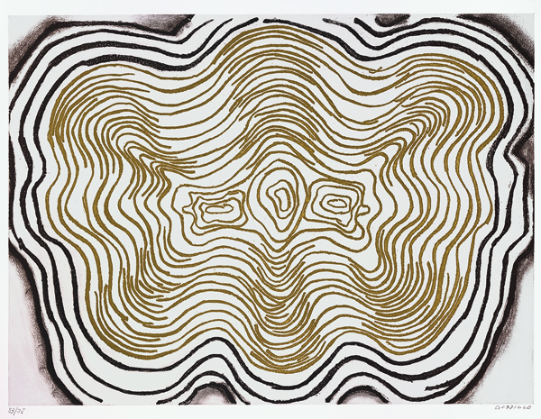 Luis Gordillo, Frontal, 1991 III De Luis Gordillo, Aguafuerte, aguatinta y toques de lápiz titulado Frontal III, de 1991, procedente de la colección El Museo del Prado visto por doce artistas contemporáneos