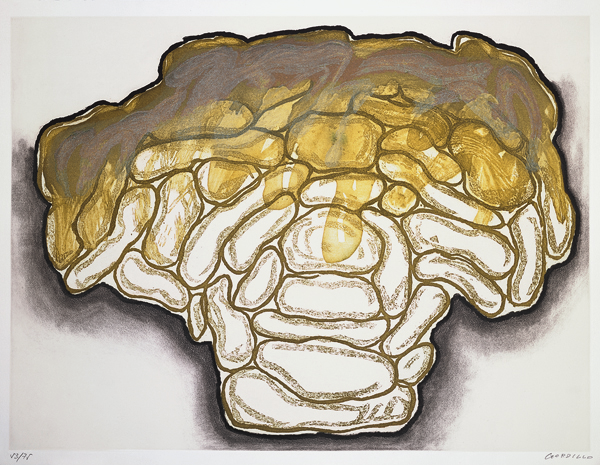 Luis Gordillo, Frontal, 1991 IV De Luis Gordillo, Aguafuerte, aguatinta y toques de lápiz titulado Frontal IV, de 1991, procedente de la colección El Museo del Prado visto por doce artistas contemporáneos