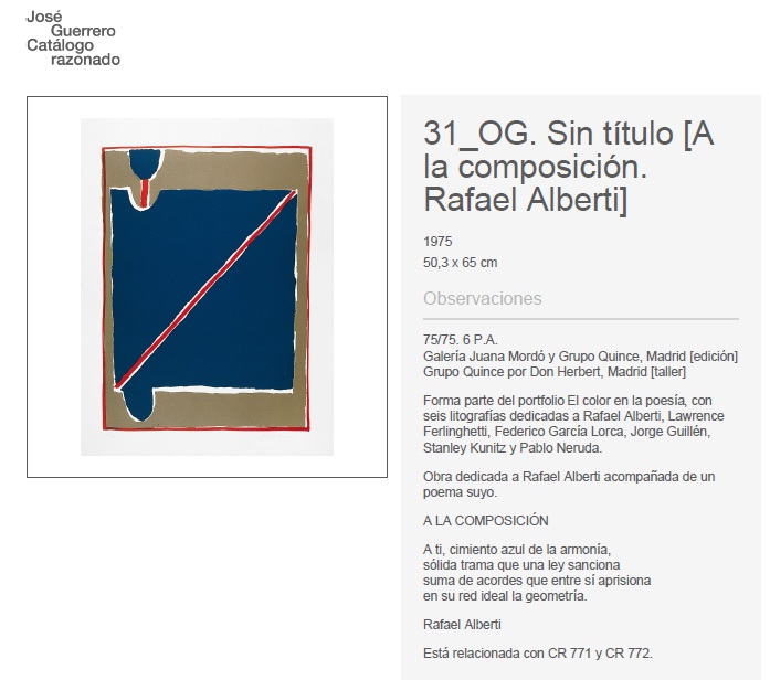 José Guerrero, El color de la poesía, Sin título [A la composición. Rafael Alberti], 1975, catalogue