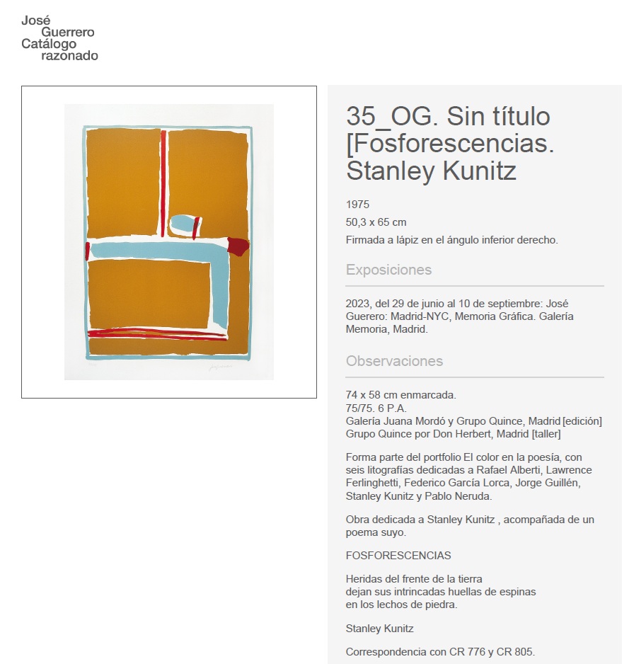 José Guerrero, El color de la poesía, Sin título [Fosforescencias. Stanley Kunitz], 1975, catalogue